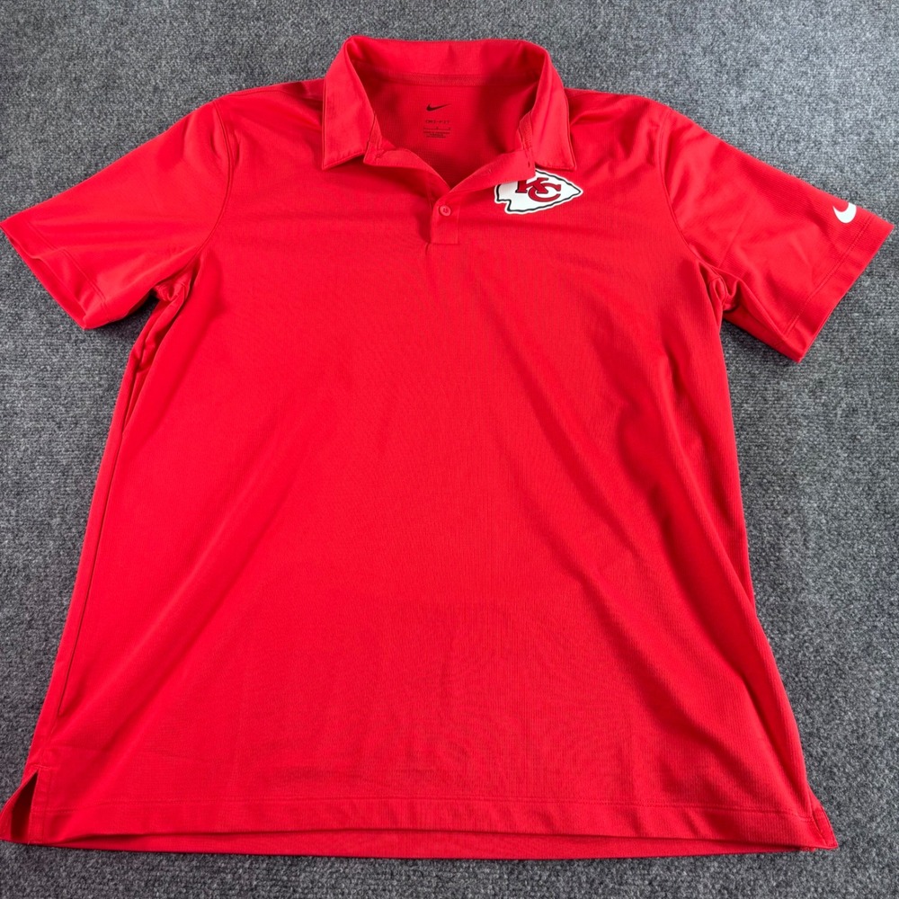 Nike Kansas City Chiefs Polo Mens Large Red Dri-FIT NFL Short Sleeve Shirt